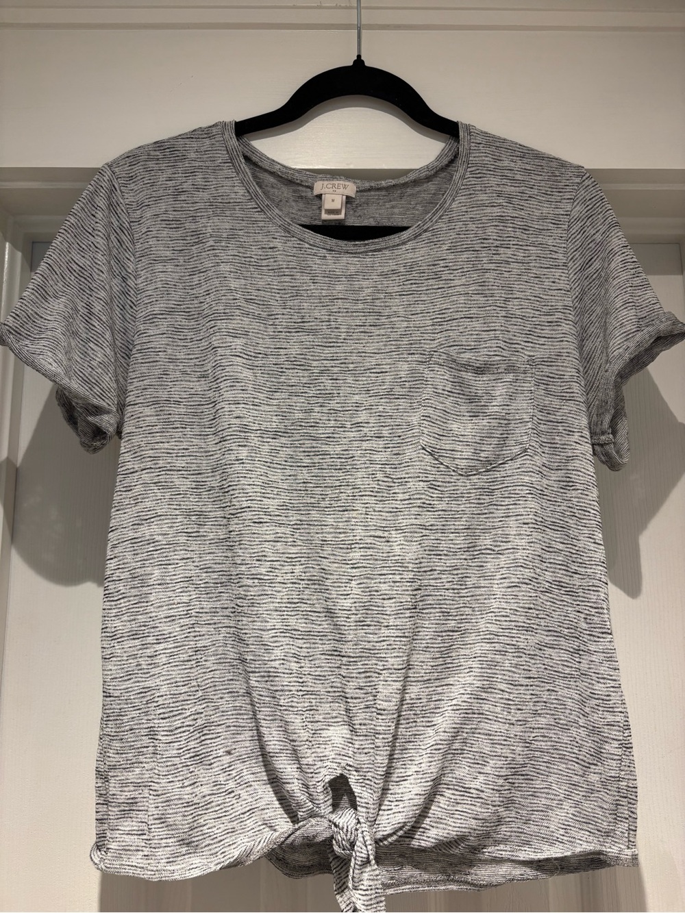 J. Crew Heathered Gray Striped Pocket Tee with Front Knot